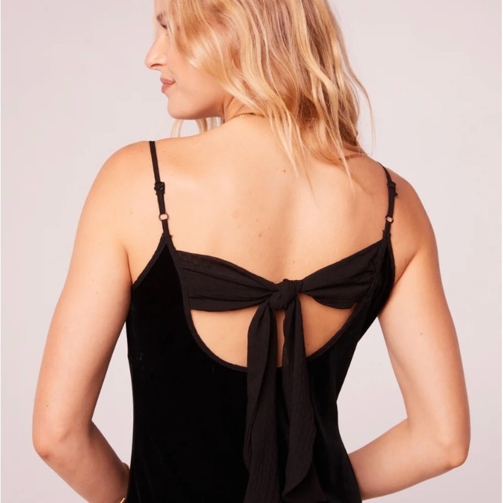 NEW Band of the Free Velvet Girl Crush Midi Dress Black Ribbon Tie Back M